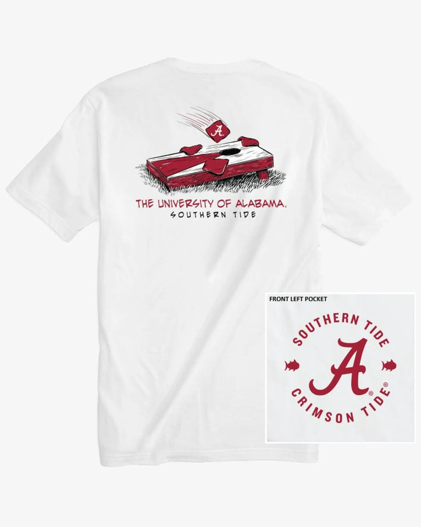 New Southern Tide Alabama Crimson Tide Cornhole T-Shirt Classic White