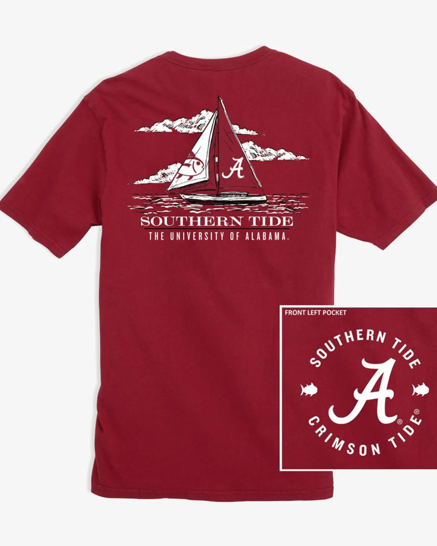 Discount Southern Tide Alabama Tide Skipjack Sailing T-Shirt Crimson