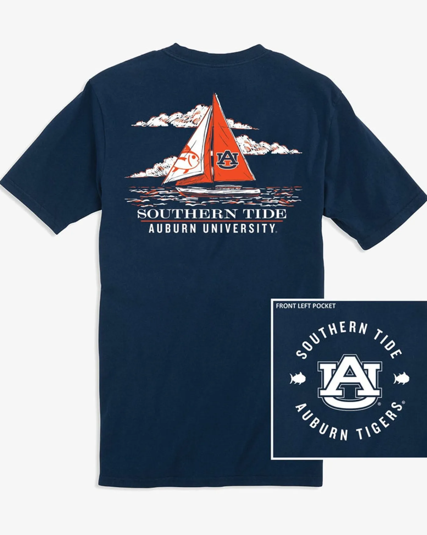 Online Southern Tide Auburn Tigers Skipjack Sailing T-Shirt Navy