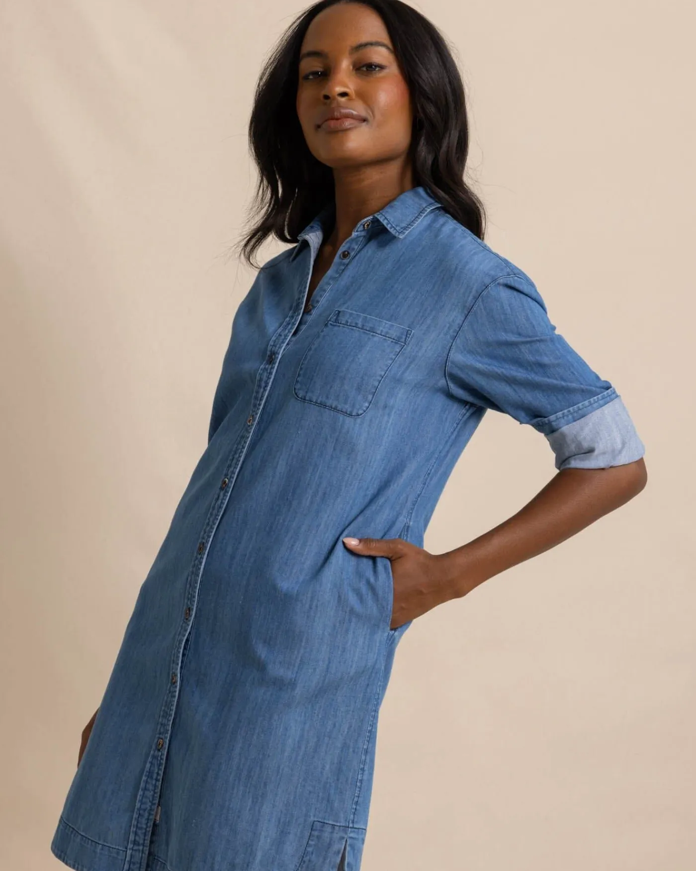 Store Southern Tide Cam Denim Dress Medium Wash Indigo