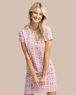 New Southern Tide Chanelle Painted Geo Performance Dress Dusty Coral