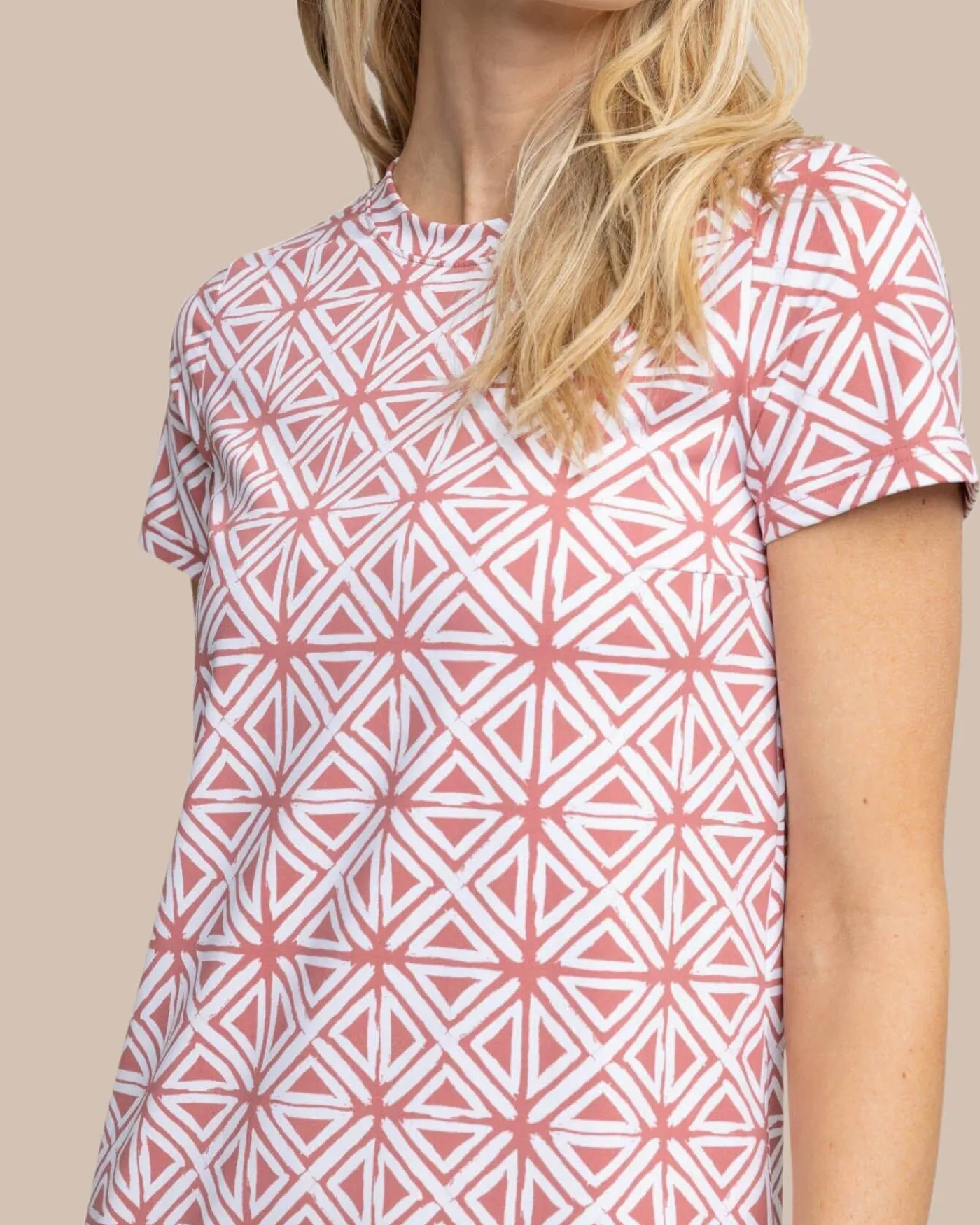New Southern Tide Chanelle Painted Geo Performance Dress Dusty Coral