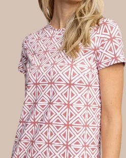 New Southern Tide Chanelle Painted Geo Performance Dress Dusty Coral