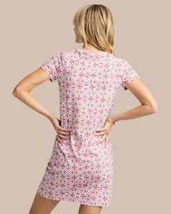 New Southern Tide Chanelle Painted Geo Performance Dress Dusty Coral