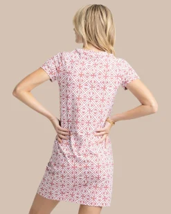 New Southern Tide Chanelle Painted Geo Performance Dress Dusty Coral