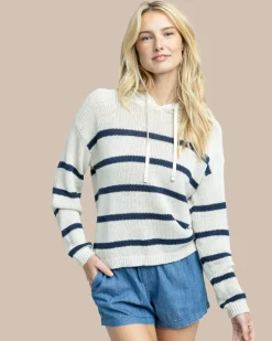 Sale Southern Tide Everlee Striped Hoodie Sweater Stone