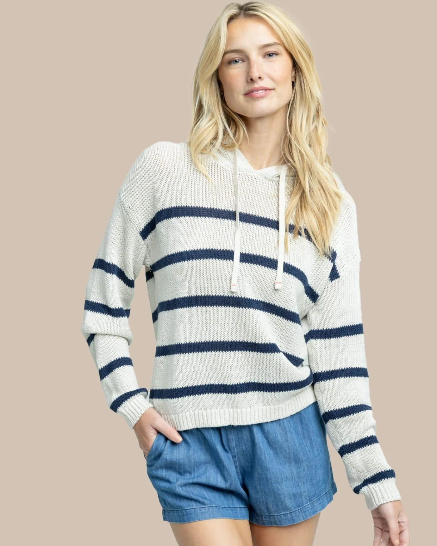 Sale Southern Tide Everlee Striped Hoodie Sweater Stone