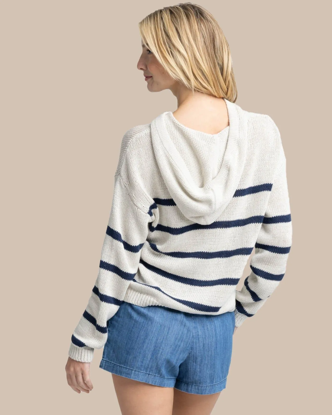 Fashion Southern Tide Everlee Striped Hoodie Sweater Stone