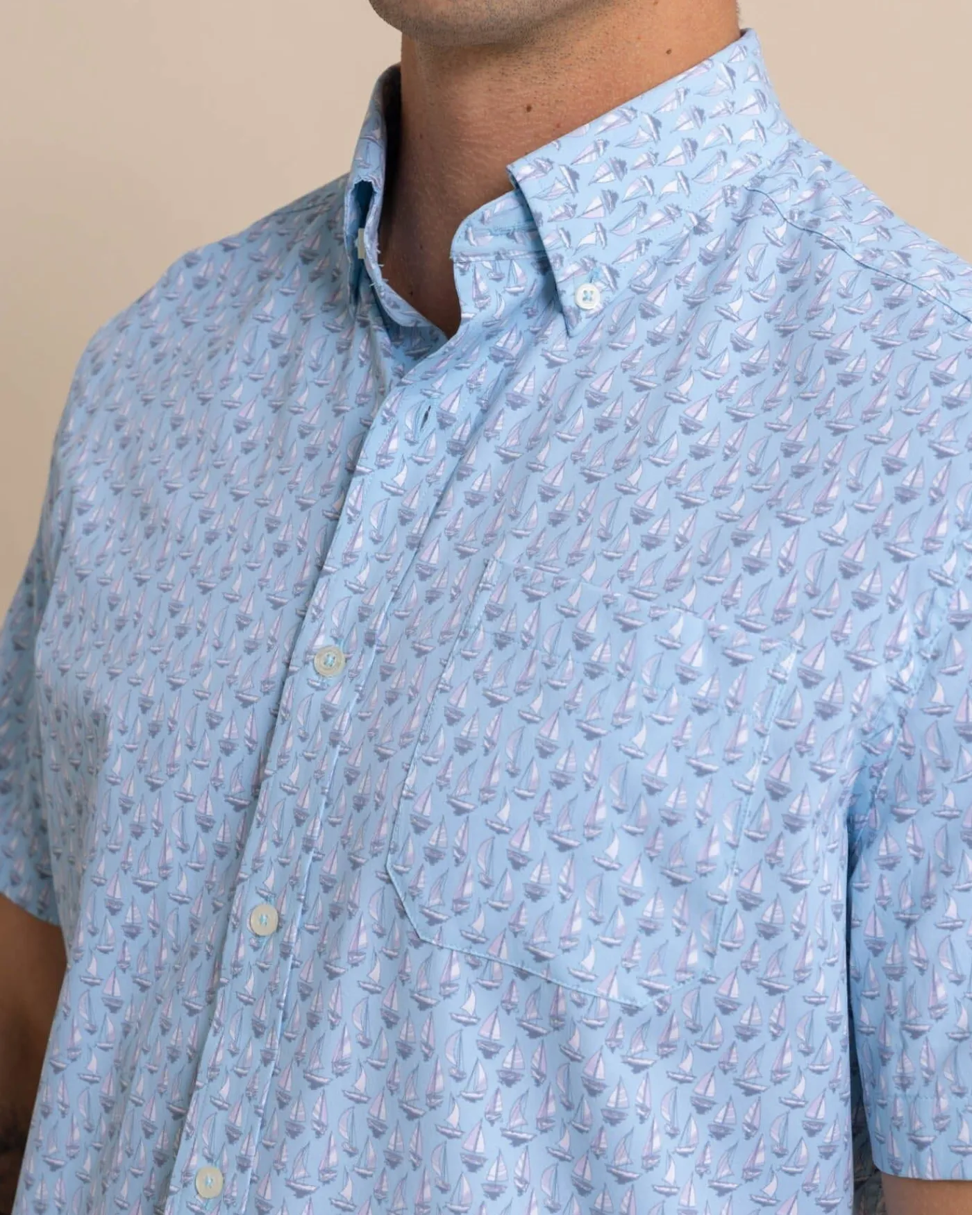 Outlet Southern Tide Intercoastal Forget A-Boat It Short Sleeve Sport Shirt Clearwater Blue