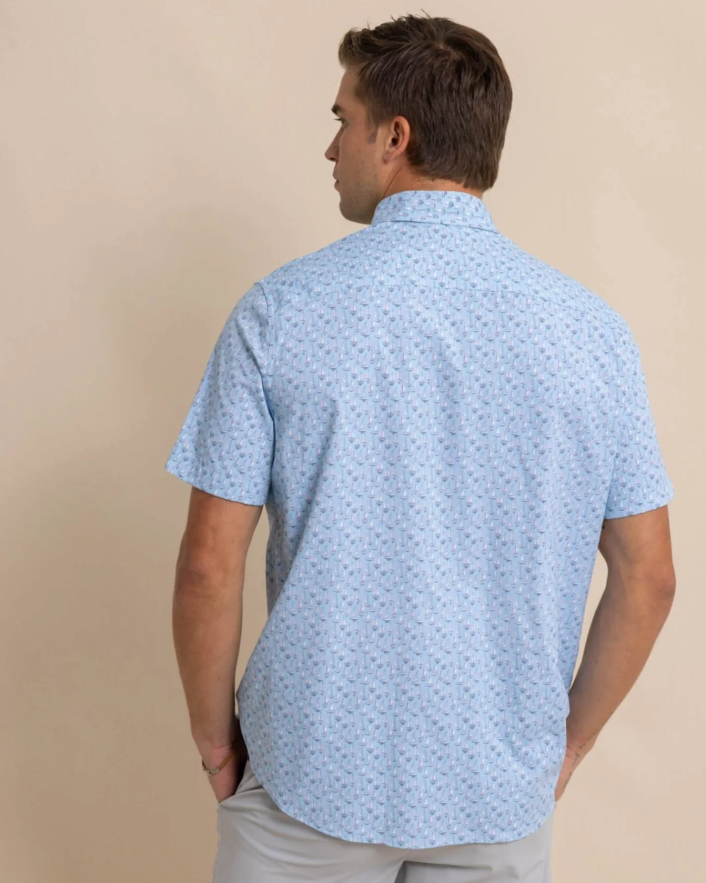 Outlet Southern Tide Intercoastal Forget A-Boat It Short Sleeve Sport Shirt Clearwater Blue