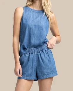 Best Sale Southern Tide Mary Ellen Denim Short Medium Wash Indigo
