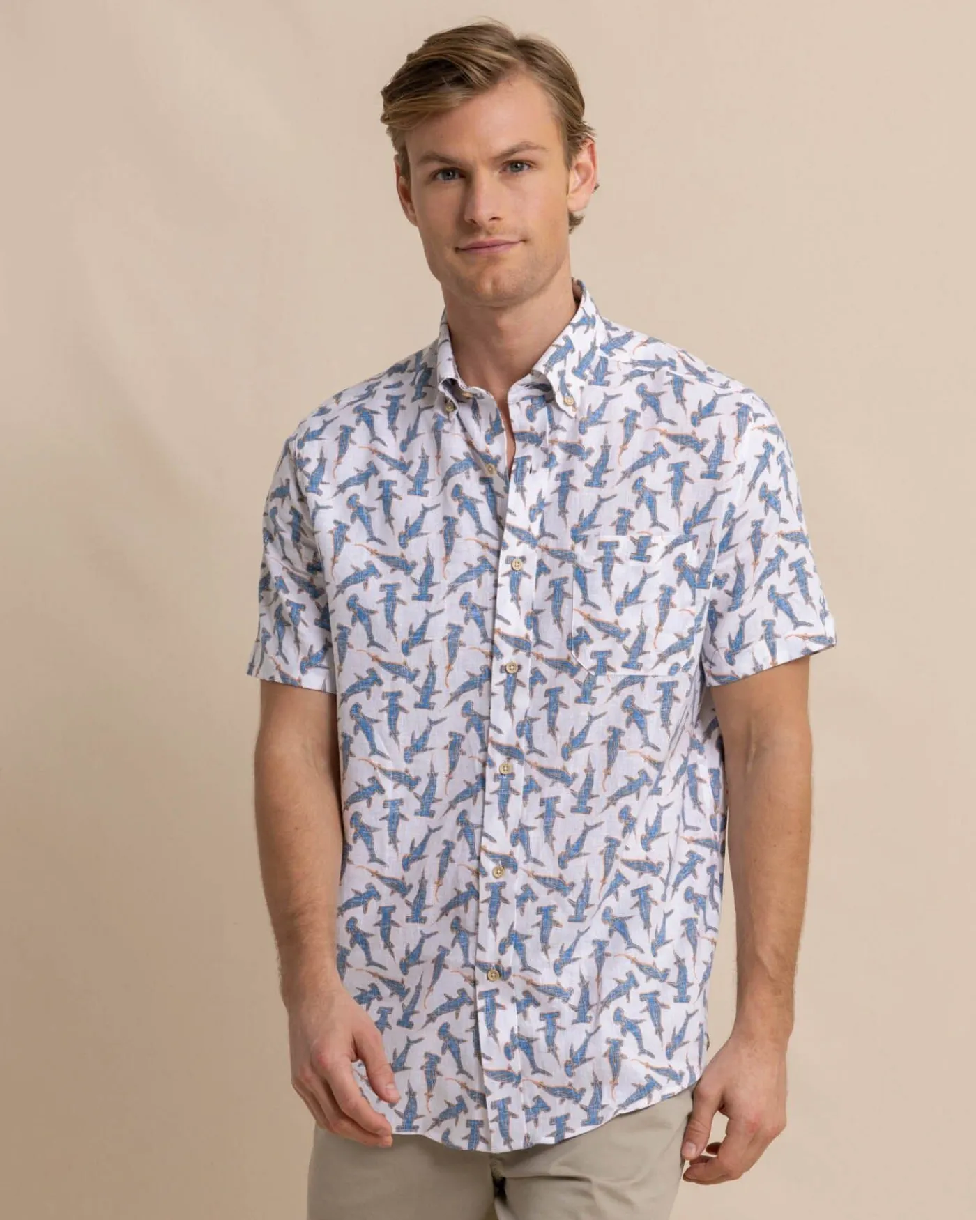 Outlet Southern Tide Nailed It Linen Rayon Short Sleeve Sport Shirt Classic White