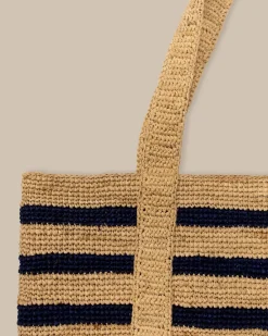 Cheap Southern Tide Striped Straw Hat Carrier Beach Tote Navy