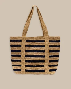 Cheap Southern Tide Striped Straw Hat Carrier Beach Tote Navy