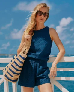 Cheap Southern Tide Striped Straw Hat Carrier Beach Tote Navy